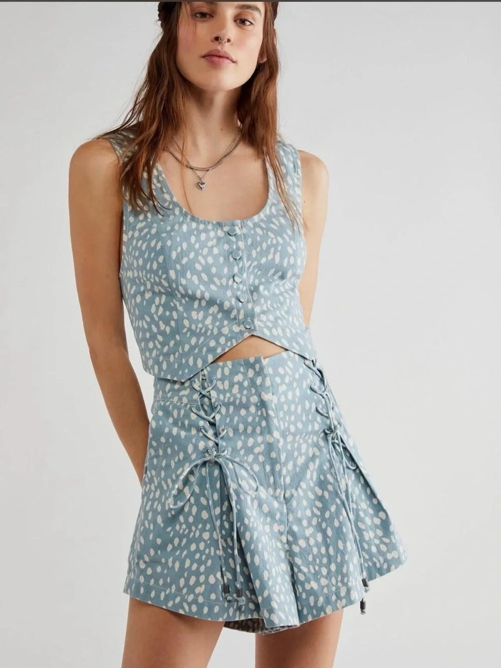 NWT FREE PEOPLE Bennett Crop Cotton Top & Shorts Set in Cloud
